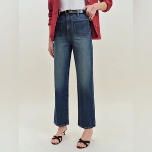 Reformation Alyssa Stretch High Rise Wide Leg Cropped Jeans Blue - Size 28